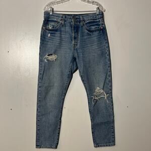Levi’s 501 Premium Slim Skinny Ripped Button Up Blue Jeans Women’s Size 29x28